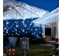 Aigostar Solar Eisregen Lichterkette Außen 2 Stück [8 Modi | Kaltweiß] + 5m*0.6M Vorhang & 3m Kabel - IP65 Wasserdicht - Auto Ein/Aus, Beleuchtung mit Solar- Für Weihnachten, Garten, Balkon, Hochzeit