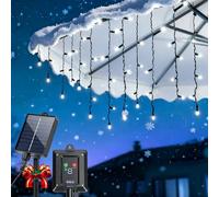 Aigostar Solar Eisregen Lichterkette Außen [8 Modi | Kaltweiß] + 5m*0.6M Vorhang & 3m Kabel - IP65 Wasserdicht - Auto Ein/Aus, Beleuchtung mit Solar - Für Weihnachten, Garten, Balkon, Hochzeit