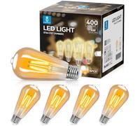 Aigostar ST64 Lampadina Stile Decorazioni Vintage Edison, Lampadina Led E27 Da 4W(Equivalente A 35W), 2200K Lampadina A Filamento Led Bianco Caldo, 400 Lumens,Non Dimmerabile,Confezione Da 4 Unità