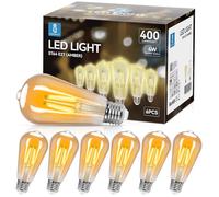 Aigostar ST64 Lampadina Stile Decorazioni Vintage Edison, Lampadina Led E27 Da 4W(Equivalente A 38W), 2200K Lampadina A Filamento Led Bianco Caldo, 440 Lumens,Non Dimmerabile,Confezione Da 6 Unità