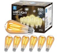 Aigostar ST64 - Lampadina Stile Vintage Edison, Lampadina Led E27 Da 8W (Equivalente A 60W),Lampadina A Filamento Led Bianco Caldo (2200K), 800 Lumens,Non Dimmerabile, Confezione Da 6 Unità