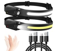 Aigostar Torcia Frontale Led Ricaricabile con Sensore,6 Modalità,2 Pezzi | Lampada da testa con Sensore di Movimento,230° Angolo Ampio， Leggero per Campeggio，Corsa，Ciclismo，Pesca,USB C