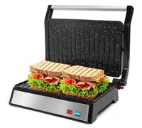 Aigostar Hett Pro - Tostapane Piastra con Piastre Antiaderenti Eco Stone 1500W, Apertura 180°, Vassoio Raccogli, Piastra Per Panini, Bistecchiera Elettrica