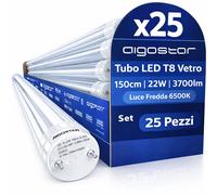 Aigostar Tubo LED T8 Vetro 150cm 22W 3700lm Luce Fredda 6500K Set 25 Pezzi