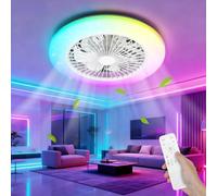 Aigostar Ventilatore da Soffitto con Luce e Telecomando, Plafoniera LED 40W RGB+CCT Dimmerabile, Motore Silenzioso, 7 Pale, Timer, 19" Bianco