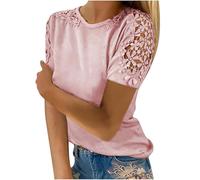 AIGOUT Maglietta da donna in pizzo con maniche corte, tinta unita Blouses Tunic Top Maglietta da donna, Dressy T Shirt Summer Tunic Blouse Holiday Party Work Office Jumper Felpa Tee Plus Size UK (B3