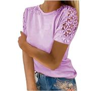 AIGOUT Maglietta da donna in pizzo con maniche corte, tinta unita Blouses Tunic Top Maglietta da donna, Dressy T Shirt Summer Tunic Blouse Holiday Party Work Office Jumper Felpa Tee Plus Size UK (B12