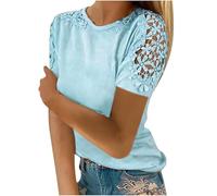 AIGOUT Maglietta da donna in pizzo con maniche corte, tinta unita, con scollo a maniche corte, taglia UK (B1, XL)