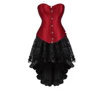 AIGOUT Set con gonna e corsetto steampunk, da donna, due pezzi, vintage, in raso, stile palazzo, corsetto a lisca di pesce, abito gotico alla moda con bustini, costumi (rosso vino, 6XL)
