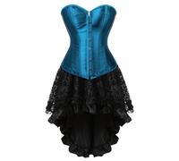 AIGOUT Set con gonna e corsetto steampunk, da donna, in due pezzi, vintage, in raso, stile palazzo, corsetto a lisca di pesce, costume gotico alla moda (blu pavone, L)