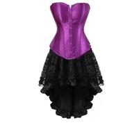 AIGOUT Set di corsetto steampunk da donna, due pezzi, corsetto vintage palazzo in raso abito corsetto a lisca di pesce, abito gotico alla moda con bustini costumi (viola, XS)