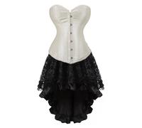 AIGOUT Set di corsetto steampunk da donna, due pezzi, corsetto vintage palazzo in raso abito corsetto a lisca di pesce, abito gotico alla moda con bustini costumi (beige, 5XL)