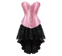 AIGOUT Set di corsetto steampunk, da donna, due pezzi, corsetto vintage palazzo in raso, corsetto a lisca di pesce, abito gotico alla moda con bustini (rosa, 4XL)