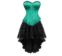 AIGOUT Set di corsetto steampunk, da donna, due pezzi, corsetto vintage palazzo in raso, corsetto a lisca di pesce, abito gotico alla moda con bustini (verde, 3XL)