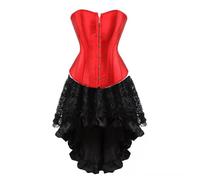 AIGOUT Set di corsetto steampunk da donna, due pezzi, corsetto vintage palazzo in raso, corsetto a lisca di pesce, abito gotico alla moda con bustini costumi (rosso, 3XL)