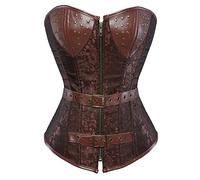 AIGOUT Steampunk, corsetto gotico da pirata in pelle con borchie, marrone, taglie forti, top bustino con lacci (marrone, M)
