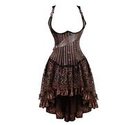 AIGOUT Steampunk - Set corsetto sottoseno e gonna con corsetto sottoseno in acciaio di Tesla, vintage, gotico, costume da pirata con gonna aderente sotto il petto (marrone, 6XL)