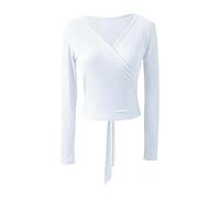 AIGOUT Top da donna a maniche lunghe avvolgente e classico per balletto e danza, crop top per yoga e pilates, camicetta, B, S