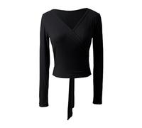 AIGOUT Top da donna a maniche lunghe avvolgente e classico per balletto e danza, crop top per yoga e pilates, camicetta, A, S