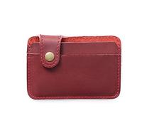 AIGUONIU Custodia per carte di credito minimalista in vera pelle fatta a mano con tasca frontale, Rosso, Vintage