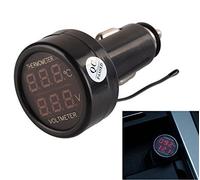 Aihasd 2 IN 1 12V / 24V Batteria auto Tensione accendisigari monitor voltmetro KFZ -10~80 ℃ Temperatura Tester Termometro Display digitale (Rosso + Rosso)