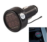 Aihasd 2 IN 1 12V / 24V Batteria auto Tensione accendisigari monitor voltmetro KFZ -10~80 ℃ Temperatura Tester Termometro Display digitale (Rosso + verde)