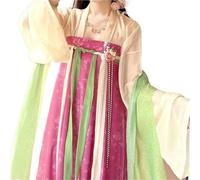 AIHERQG Abito Hanfu primaverile da donna, set di antichi costumi cinesi da fata, costume da festa Hanfu della dinastia Tang for donna(Beige-pink set,M)