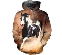 AIHERQG Felpa con Cappuccio da Uomo e da Donna, con Stampa 3D, Divertente, Casual, con Cavallo, Colorata(L)