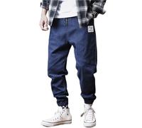 AIHERQG Jeans Taglie Forti da Uomo, Pantaloni da Jogging Larghi, Pantaloni Harem da Strada, Pantaloni Cargo in Denim alla Caviglia(Blue,8XL)