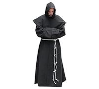 AIHERQG S-5XL Costume da Frate Abito da Santo Religioso Abito da Uomo Cappuccio da Sacerdote Abito da Halloween(Black1,5XL)