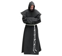 AIHERQG S-5XL Costume da frate Rinascimentale Monaco Abito da clero Scapolare Religioso Santo Abito Veste Uomo Cappuccio da sacerdote(Black1,M)