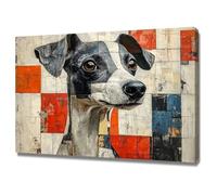 AIHNBF Modern Astratto Cane Tela Arte Murale per Soggiorno, Nero Bianco Arancio Blu Geometrico Animale Ritratto Immagine, Decorazione contemporanea Animale, 50 x 75 cm