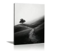 AIHNBF Quadro da parete con albero di colore nero e bianco, minimalista paesaggio, collina nebbiosa e sentiero zen, stampa artistica per soggiorno, camera da letto, ufficio, decorazione da parete, 30