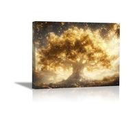AIHNBF Quadro su tela con albero d'oro, maestoso paesaggio naturale, arte per soggiorno, camera da letto, immagine foresta magica essenziale, 40 x 60 cm