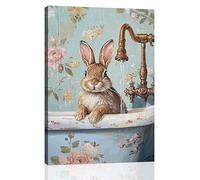 AIHNBF Quadro su tela con coniglietto bizzarro nella vasca da bagno, motivo animale, stile rustico, 50 x 75 cm