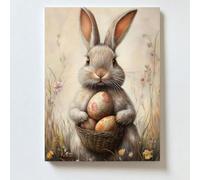 AIHNBF Quadro su tela con coniglietto pasquale - Affascinante coniglio con uova di fiori, decorazione da parete per la primavera e le festività, casa, cameretta dei bambini e soggiorno, 20 x 30 cm