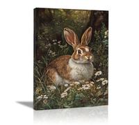 AIHNBF Quadro su tela con coniglio bianco marrone e animale della foresta, decorazione naturale per soggiorno, camera da letto, fattoria, 20 x 30 cm