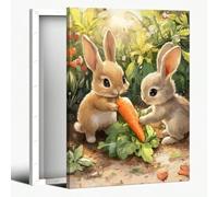 AIHNBF Stampa su tela per cameretta dei bambini, motivo: coniglietti, animali e giardini della foresta, stampa dell'amicizia con carote, opera d'arte 20 x 30 cm