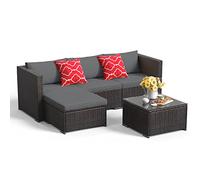 Aiho Set di mobili per terrazze, per tutte le stagioni, mobili da giardino in polietilene, rattan, terrazza, set di conversazioni con tavolo in vetro (grigio)