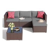 Aiho Set di mobili per terrazze, per tutte le stagioni, mobili da giardino in polietilene, rattan, terrazza, set di conversazioni con tavolo in vetro (grigio)