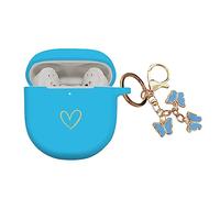 AIIEKZ Compatibile con Bose QuietComfort Earbuds II 2022, custodia in morbido silicone con motivo a cuore dorato per custodia Bose QC II con simpatico portachiavi a farfalla per ragazze e donne (blu)
