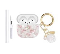 AIIEKZ Compatibile con Custodia AirPods 4 2024, in TPU morbido con motivo di cover per AirPods 4a generazione, custodia con portachiavi in madreperla e kit di pulizia e moschettone (nodo rosa)