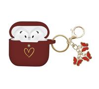 AIIEKZ Custodia compatibile per AirPods 4 2024, custodia in morbido silicone con motivo a cuore dorato per AirPods di 4a generazione, grazioso portachiavi a farfalla per ragazze e donne (bordeaux)