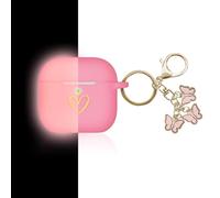 AIIEKZ Custodia compatibile per AirPods 4, custodia in morbido silicone con motivo a cuore dorato, grazioso portachiavi a farfalla per ragazze e donne (rosa Nightglow Pink)