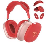 AIIEKZ Custodia per cuffie Airpods Max, in morbido silicone antigraffio con motivo a cuore dorato, cover per auricolari/fascia per Apple Airpod Max (rosso)