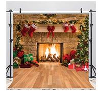 AIIKES 10x10FT Buon Natale Sfondo Albero Calzino Regalo Famiglia Decorazioni Festa Felice Anno Nuovo Natale Camino Tema Fotografia Sfondo Foto Banner Studio Decor Booth Props 11-209