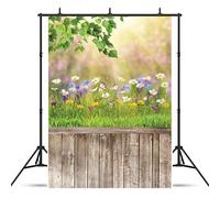 AIIKES 5x7FT Paesaggio primaverile Sfondo Fiori Pavimento in legno Fotografia Sfondo Baby Photo Sfondo Decorazione per feste Banner Studio Puntelli 10-523
