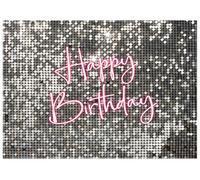 AIIKES 7x5FT Argento Sfondo di Buon Compleanno, Sfondo Argento Sparkling Luci Neon Decorazione Del Partito di Compleanno