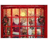 AIIKES 7x5FT Fotografia Sfondo Buon Natale Fondale Felice Anno Nuovo Vacanze di Natale Babbo Natale Bussare Fondali Finestra Renna Regalo Ghirlanda Fotografia Sfondi Studio Puntelli 11-708