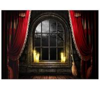 AIIKES 7x5FT Halloween Fotografia Sfondo Medievale Retro Fantasma Deserto Balcone Tende rosse Spilla Magica Sfondo Halloween Decorazione del Partito XY66